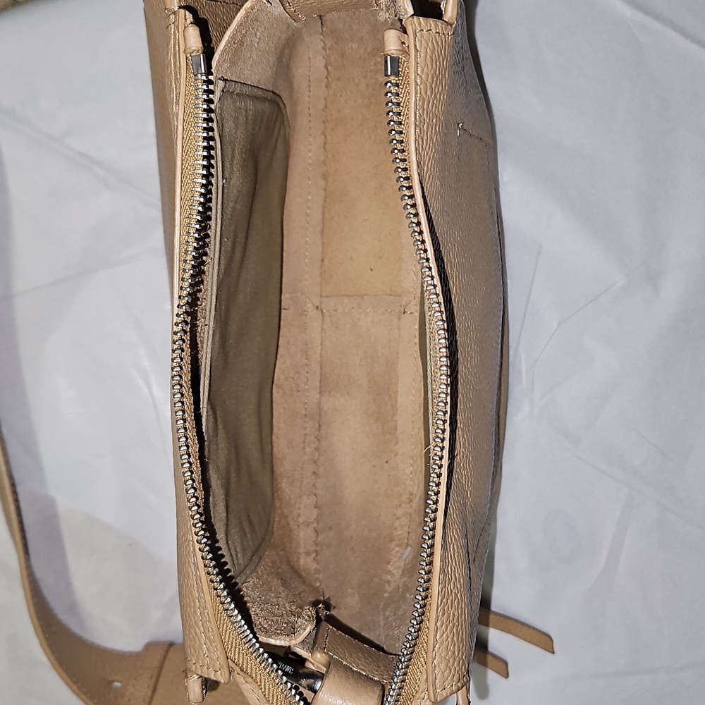 All Saints Round Tan Pebbled Leather Crossbody Bag Silver Hardware - Picture 10 of 14